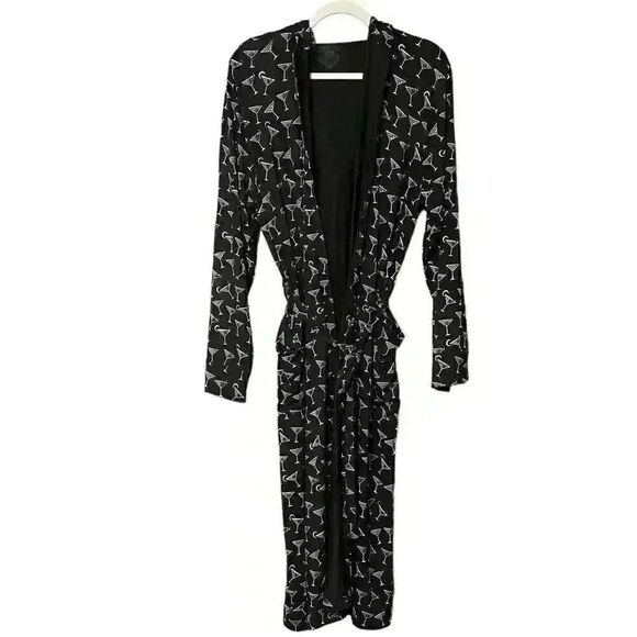 MeUndies Robe XL/2XL Black Cocktail Print Full Length Lounge Sleepwear NWOT - Picture 3 of 7